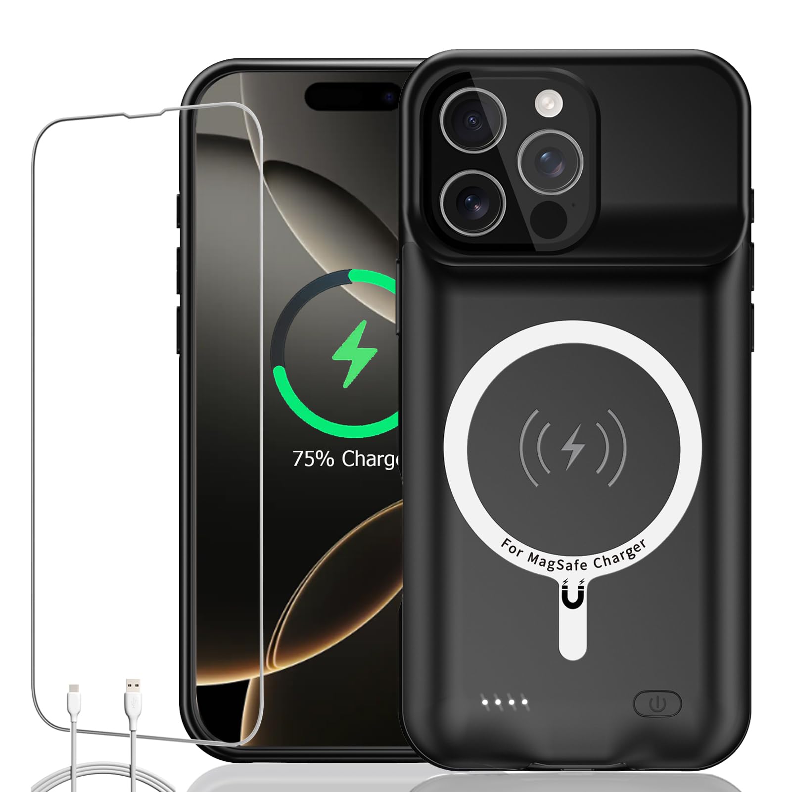Battery Case for iPhone 16 Pro Max, Upgraded 12000mAh Rechargeable Portable Extended Battery Pack Supported Qi Wireless Charging Case Compatible with