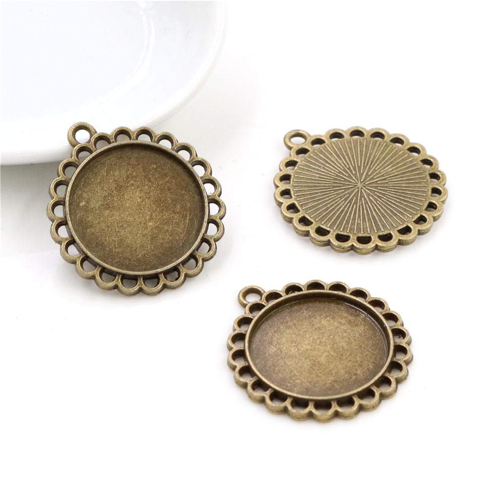 Handmade Base 10pcs 20mm Inner Size Antique Bronze and Antique Silver Plated Classic Style Cabochon Base Setting Charms Pendant