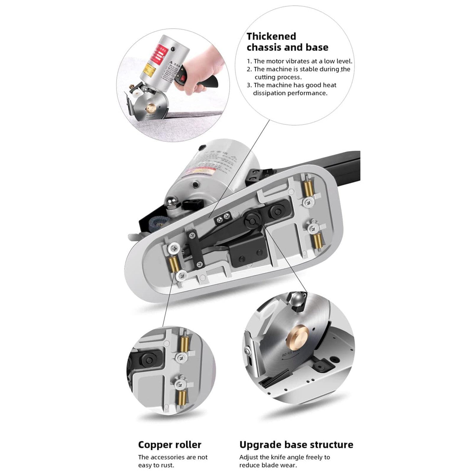 Taglierina Elettrica per Tessuti Da 200 W - Dispositivo Di Protezione Silenzioso/Sollevabile, Taglierina Rotativa per Cucire + Lama Rotante Da 90 Mm, Spessore Di Taglio: ≥ 3 Cm