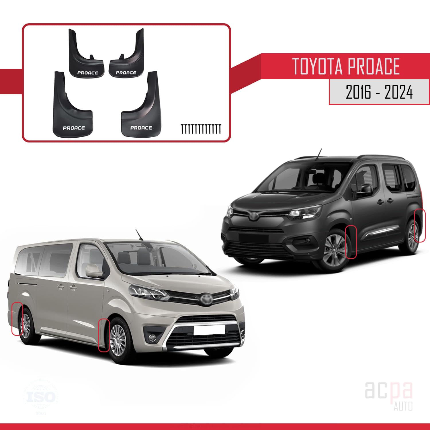 4-częściowy zestaw kompatybilny z Toyota Proace 2016-2024, przód + tył, zestaw
