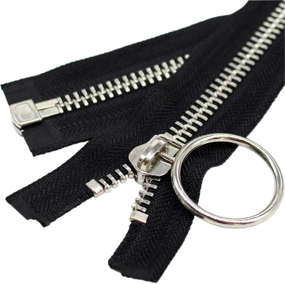 Meillia #10 30" Shiny Nickel Metal Zippers Separating Jacket Zippers Bulk Y-Teeth Silver Teeth Heavy Duty Metal Zippers for Jackets Sewing Coats Crafts (30 inch)