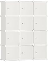Vista 1 de SONGMICS Cube Storage Organizer, Set of 12 Plastic Cubes, Closet Storage Shelves, DIY Plastic Closet Cabinet, Modular Bookcase, Shelving with Doors