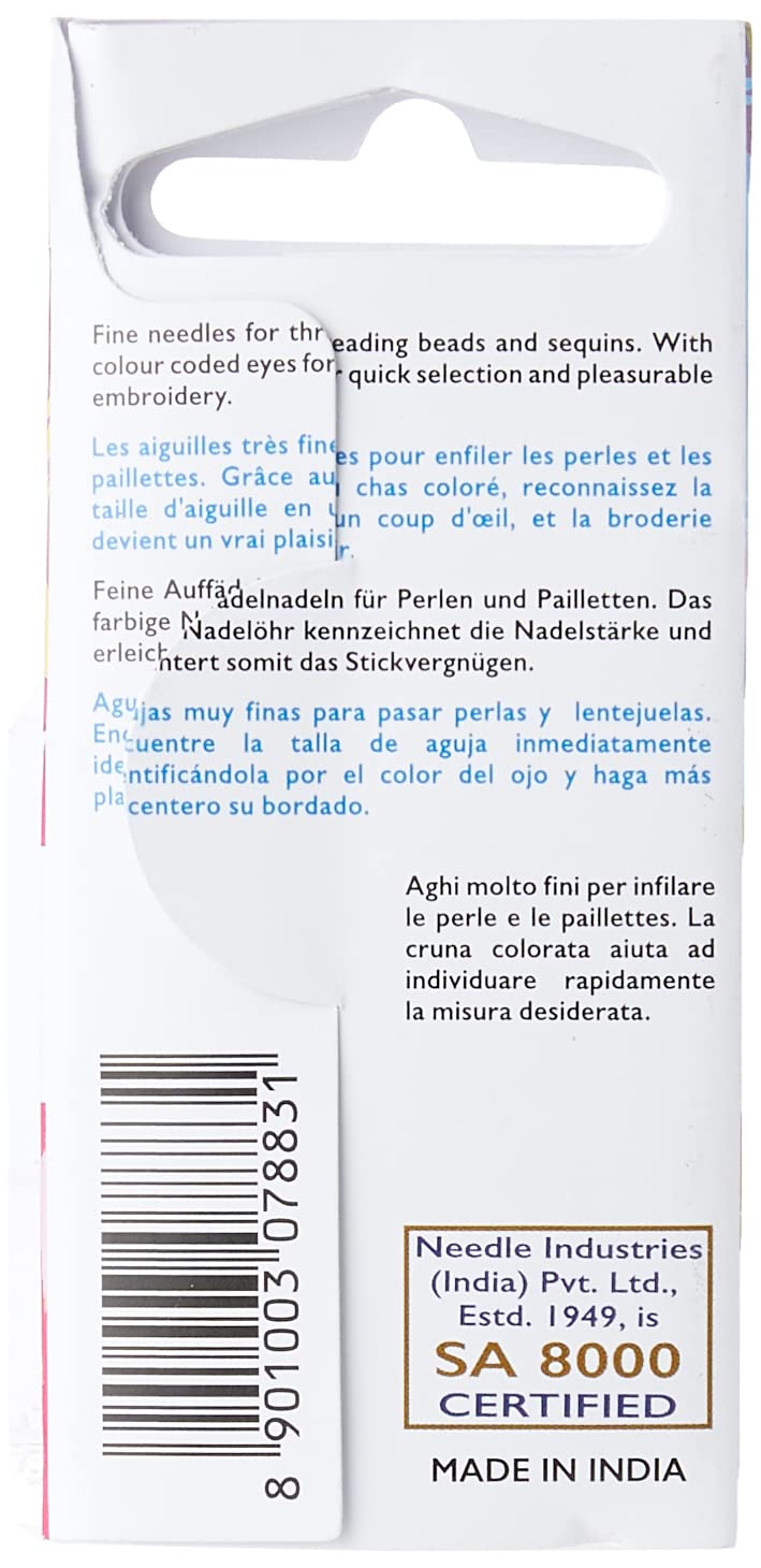 Pony Goldöhr-Nähnadeln Nr. 10 – Für Perlen Und Pailletten, Mehrfarbig, 8 Cm