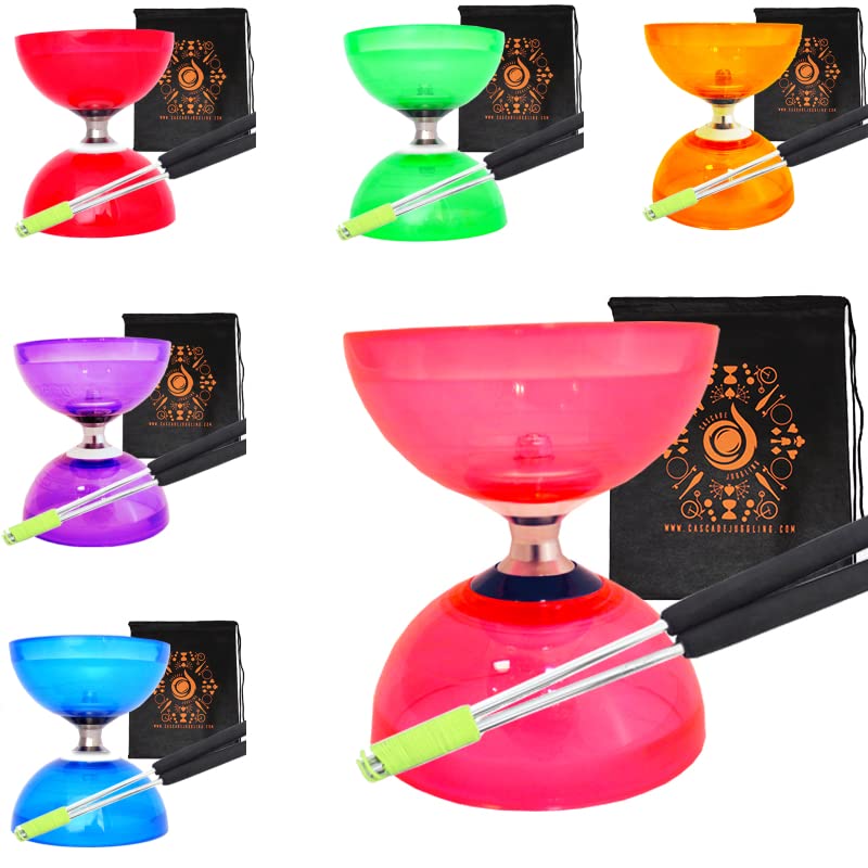 Quartz Triple Bearing Clutch Diabolo Set with Aluminium 'Metal' Sticks, Diabolo String and Cascade Carry Bag (Pink with Silver Handsticks)