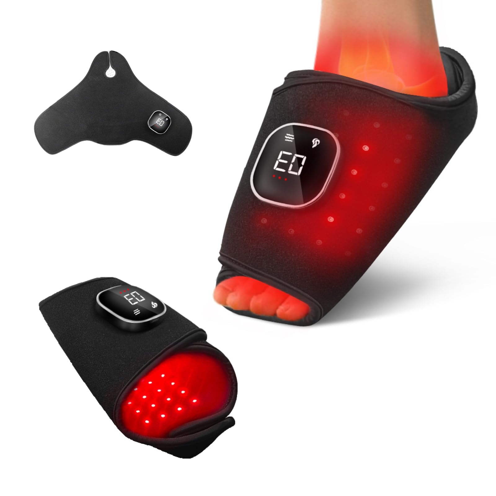 Ceinture de luminothérapie rouge sans fil Warmforwel pour pieds, mollets, genoux et bras, double longueur d'onde 660 nm et 850 nm, 64 LED, écran tactile, 5 modes, rechargeable par USB-C, sangle réglab