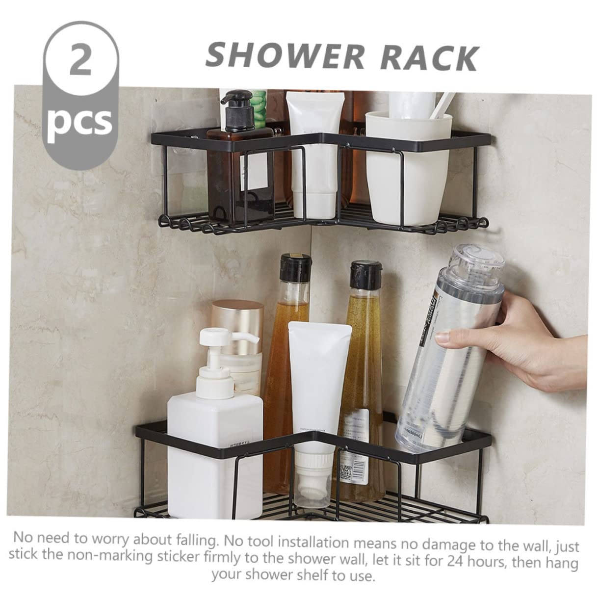 Ciieeo Organizador de Ducha Esquinero de Acero al Carbono en Forma de L, 2 Estantes Adhesivos Fuertes, Estructura Resistente para Baño o Cocina