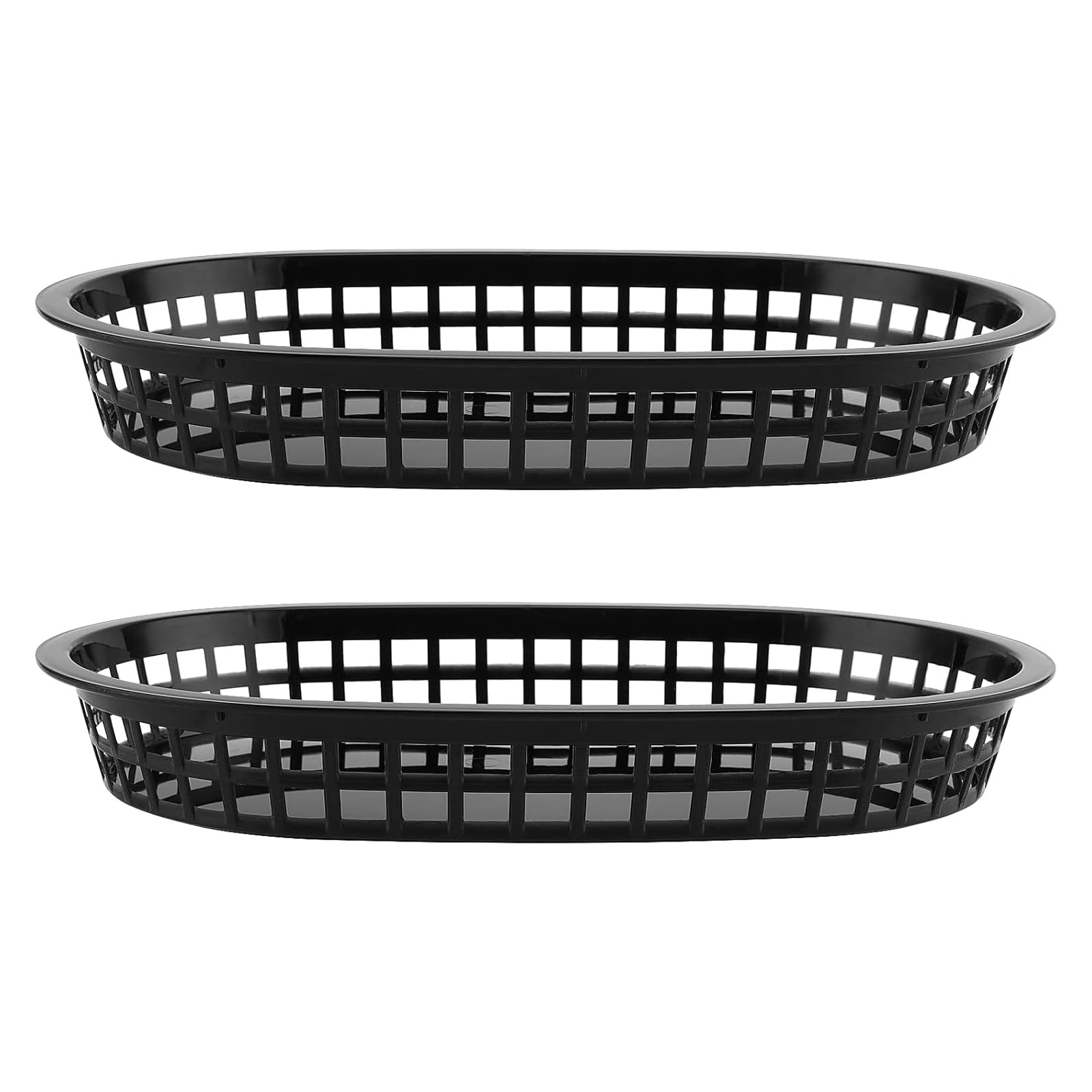 Lot de 50 Paniers de Restauration Rapide, Paniers de Rangement en Plastique ovale classique, Noir, 26,8 x 17,5 x 3,5 cm