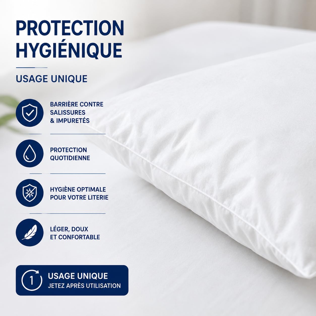 Protège-Oreiller 60x60 cm – Lot de 50 Taies Jetables – Housse de Protection Coussin à Usage Unique – Hygiène Literie – Idéal Campings, Hôtels, Gîtes & Locations Saisonnières