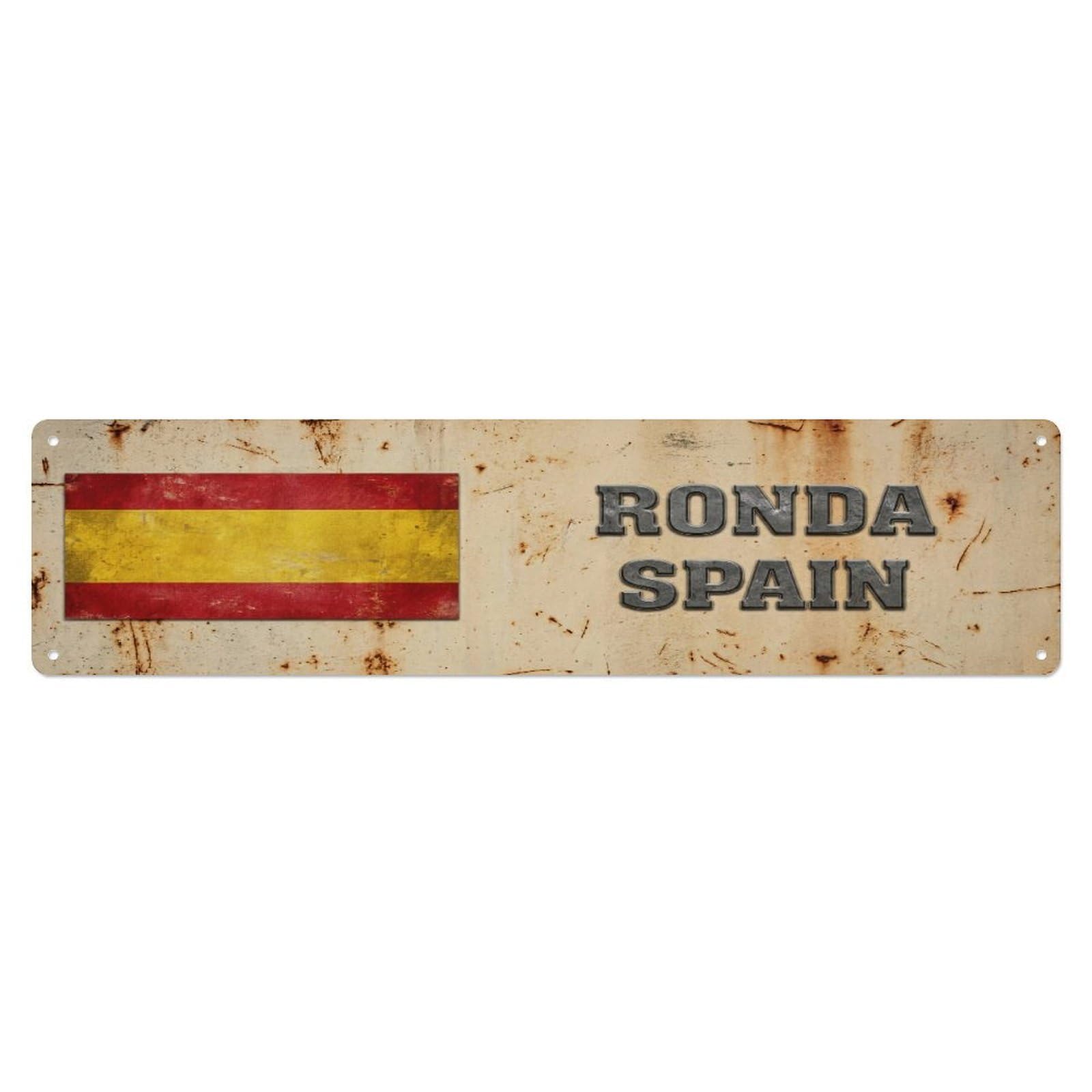 Metal Tin Sign Vintage Ronda Spain Flag Decor Rustic Travel