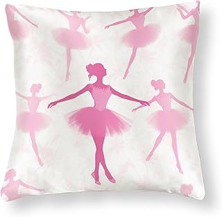 Satin Square Throw Pillow Covers Pink Girl Ballet Silhouette Throw Pillow Cover Square Ballet Girl Pillowcase Cover Hidden Zipper for Home Bed Sofa 18