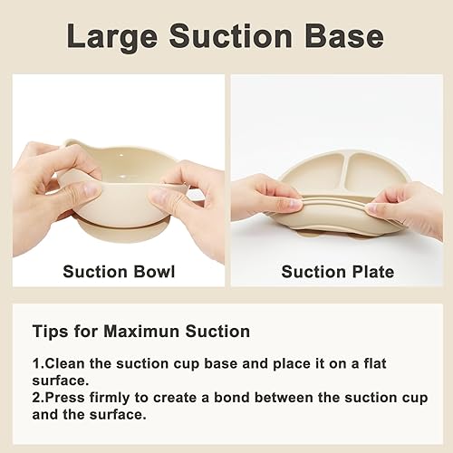 Miniatura 5 de Juego de alimentación de silicona para bebés, suministros de destete LED para bebés, incluye ventosas y platos divididos, babero ajustable,