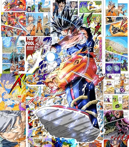 Image of Moment Prints Goku Colored Manga Collage Poster Set - Set of 20, 210 mm x 297 mm, 300 GSM Paper, Dragon ball Posters For Anime Fans - Glue Dots Included, Cardstock