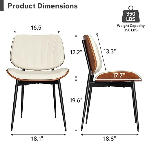 Miniatura 2 de Juego de 6 sillas de comedor, modernas de mediados de siglo, sillas de cocina tapizadas de piel sintética con respaldo de madera curvada de nogal