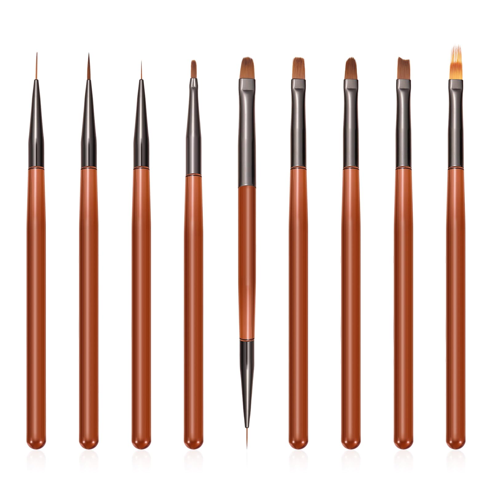 9Pcs Nail Art Brush Set, Builder Painting Design Detail Drawing Brushes Dotting Pen Double-Ended French Liner For Gel Polish Manicure Tools Acrylic