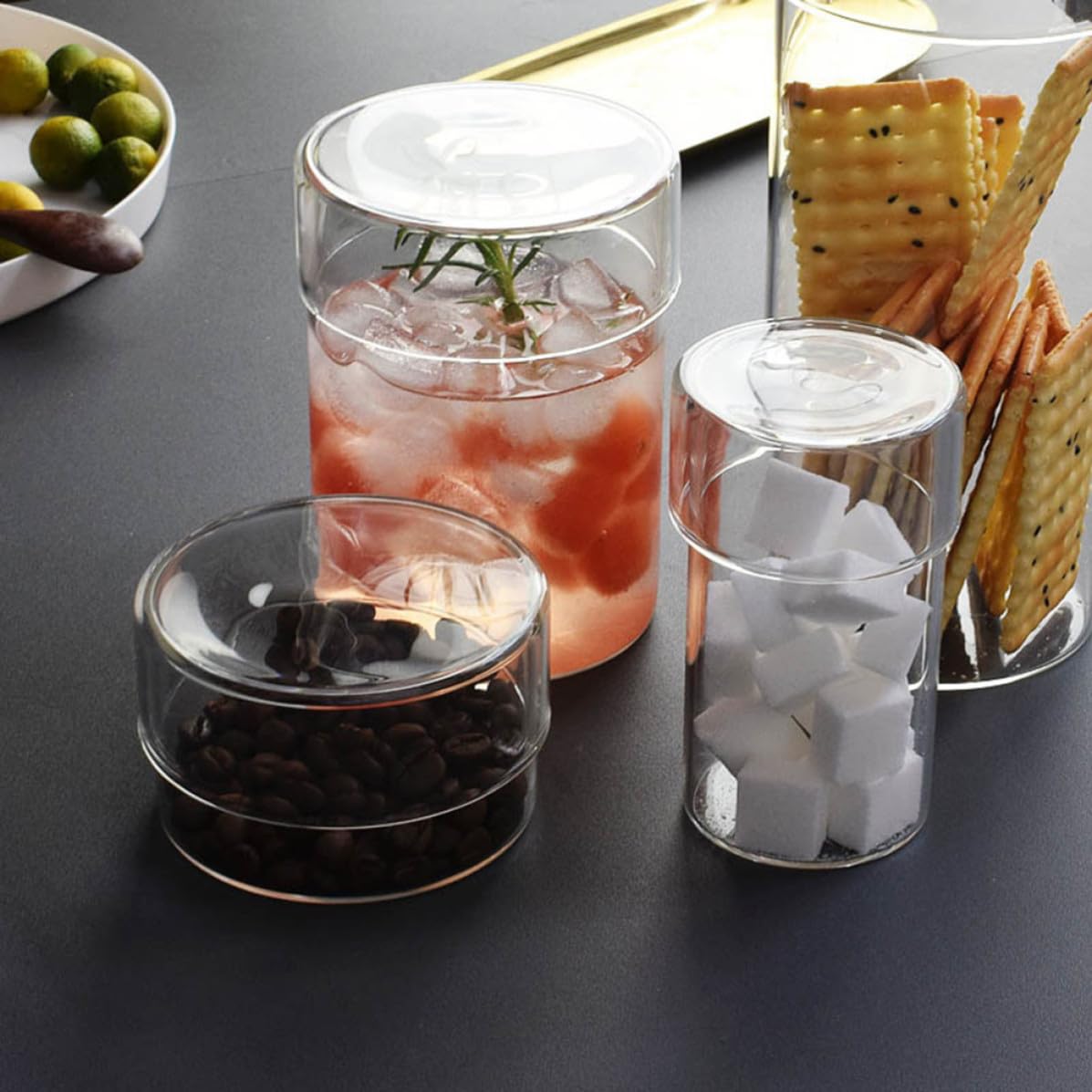 4 Stück Glasvorratsglas mit Deckel Luftdichter Lebensmittelbehälter aus Klarglas für Kaffeebohnen und Losen Tee Frischhaltedose für Haushalte
