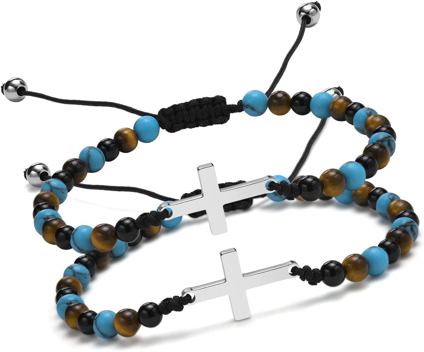 Best Friend Pinky Promise Bracelet, Friendship Infinity Bracelet, Cross Bracelet for Men Women, Sunflower Star Moon Sun Couple Bracelet,Tiger Eye Anxiety Adjustable Stretch Bracelet