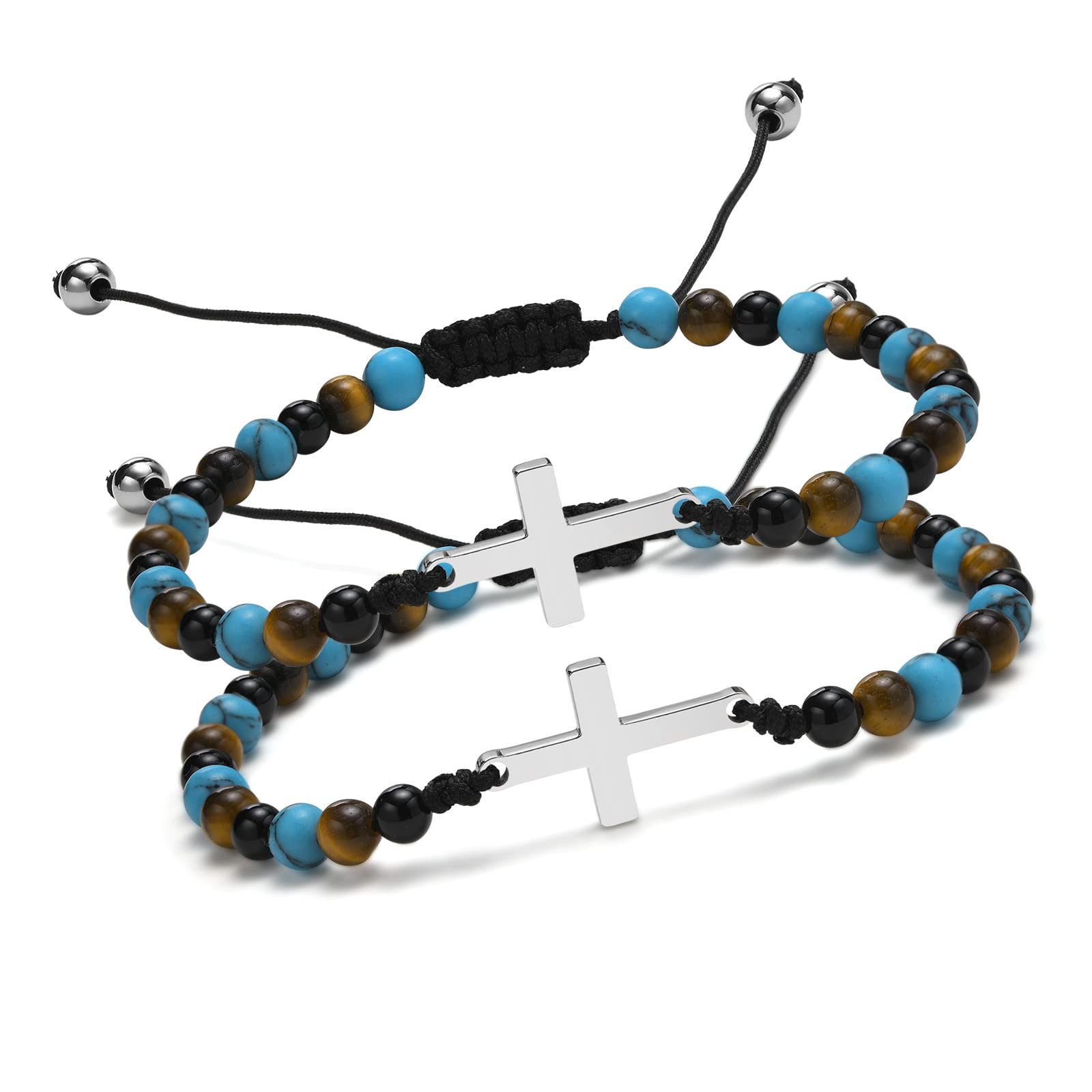 Best Friend Pinky Promise Bracelet, Friendship Infinity Bracelet, Cross Bracelet for Men Women, Sunflower Star Moon Sun Couple Bracelet,Tiger Eye Anxiety Adjustable Stretch Bracelet