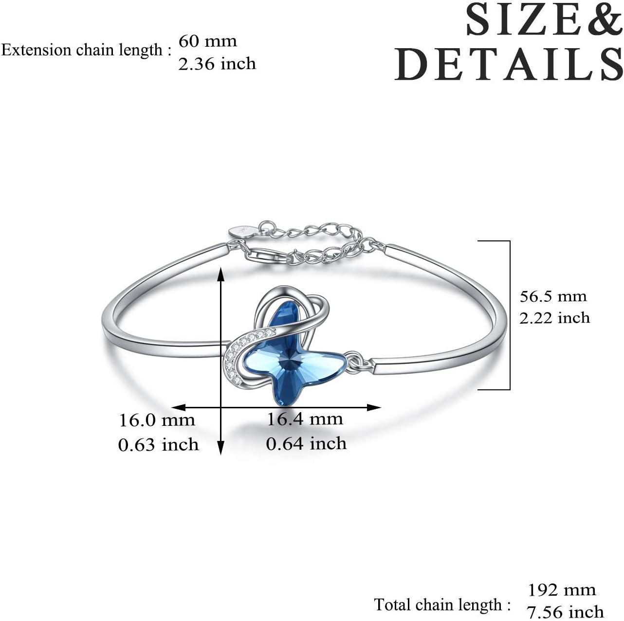 AOBOCO Sterling Silver Infinity & Morpho Helena Butterfly Bangle Bracelet Embellished with Crystals from Austria, Fine Anniversary Birthday Butterfly Jewelry Gifts for Women - Image 5