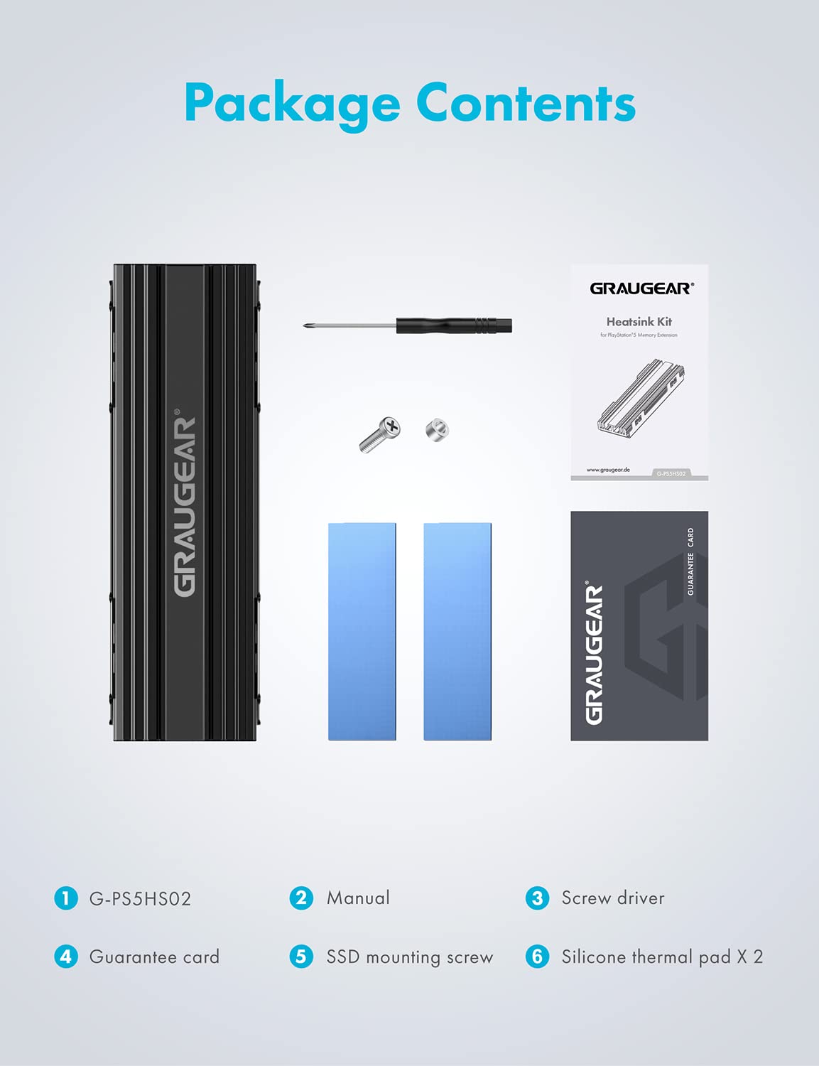 GRAUGEAR Radiator do M.2 NVMe SSD, zestaw chłodnicy Heatsink do Playstation5, PS5 Slim, z pokrywą odprowadzającą ciepło (aluminium)