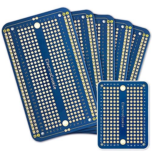 Image of ElectroCookie Solderable Breadboard PCB Board for Electronics Projects Compatible for DIY Arduino Soldering Projects, Gold-Plated (5 Pack + 1 Mini Board, Blue)
