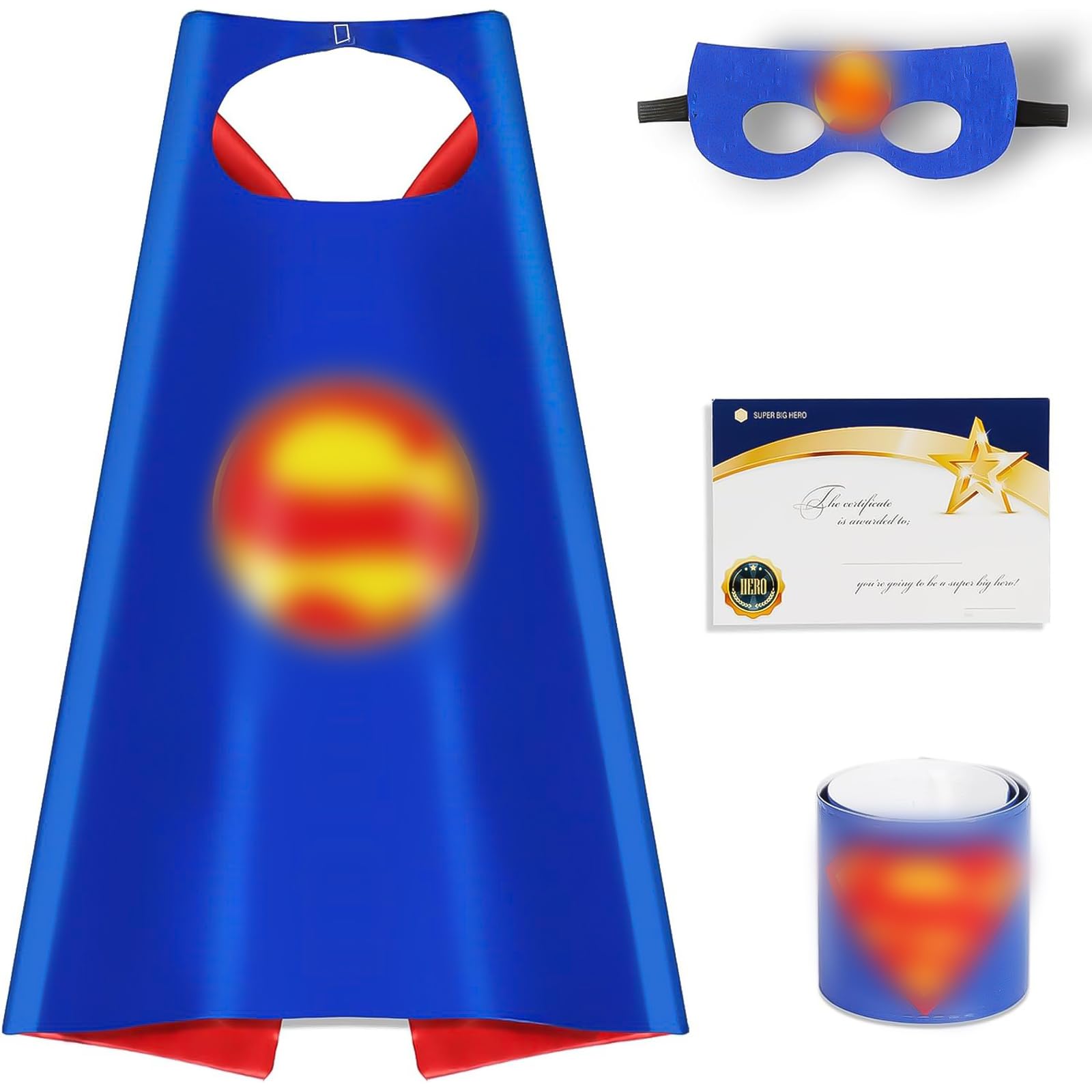 Kids Superhero Cape Mask Slap Band Set, Double-sided Hero Costume Fancy Dress Cosplay, Party Dress Up Supplies Party Costumes Gifts for Boys & Girls