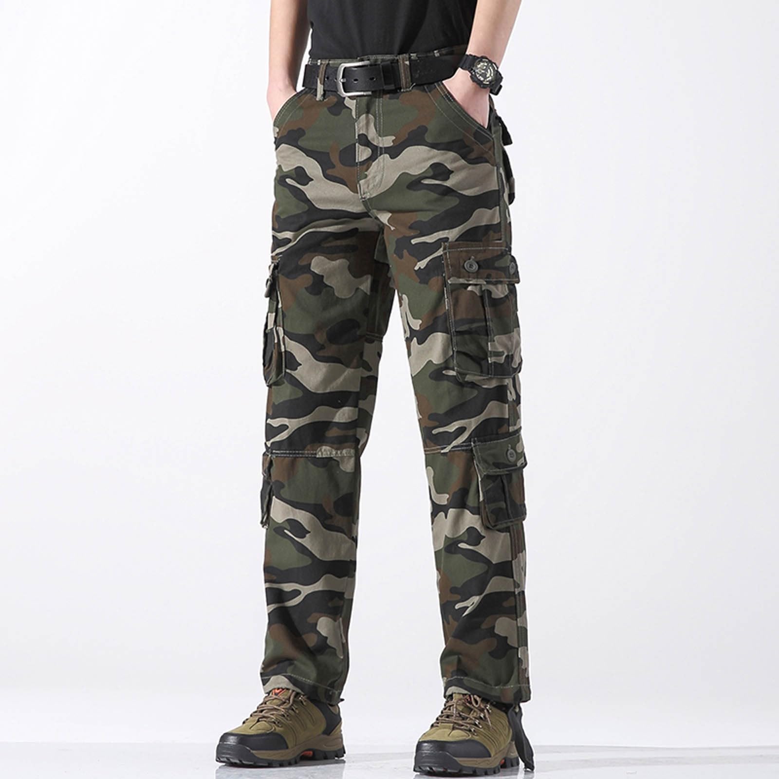 Pantaloni da uomo con gamba dritta e tasche multiple e pantaloni da lavoro larghi in lino, pantaloni cargo da uomo