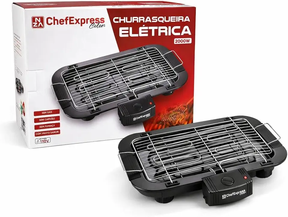 Churrasqueira Elétrica Portátil 2000W para Churrasco Sem Fumaça Ideal para Apartamento com Grelha Removível 110V/220V (110v)