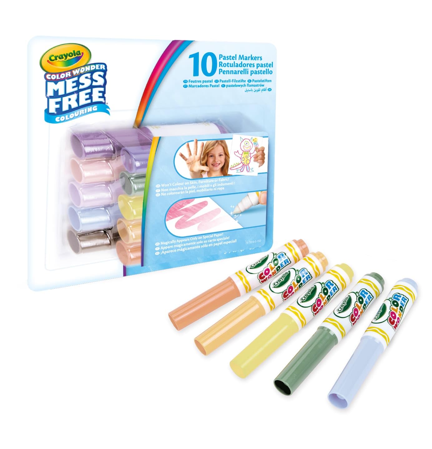 Crayola - Color Wonder, set of 10 stain-free felt tip pens with transparent ink, pastel colours, maxi tip, age 3+, article code 75-7019