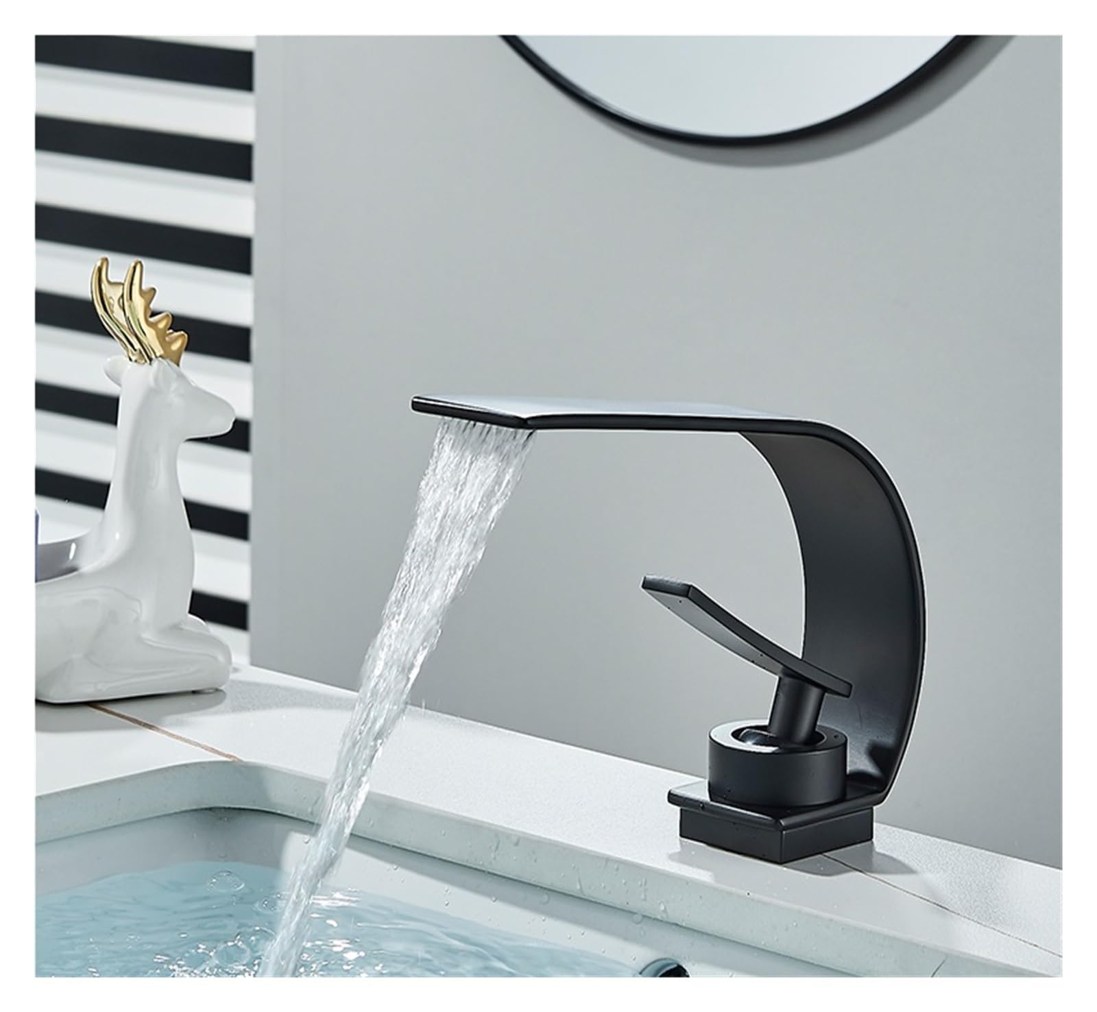 Robinet mitigeur cascade noir pour lavabo de salle de bains en inox 304