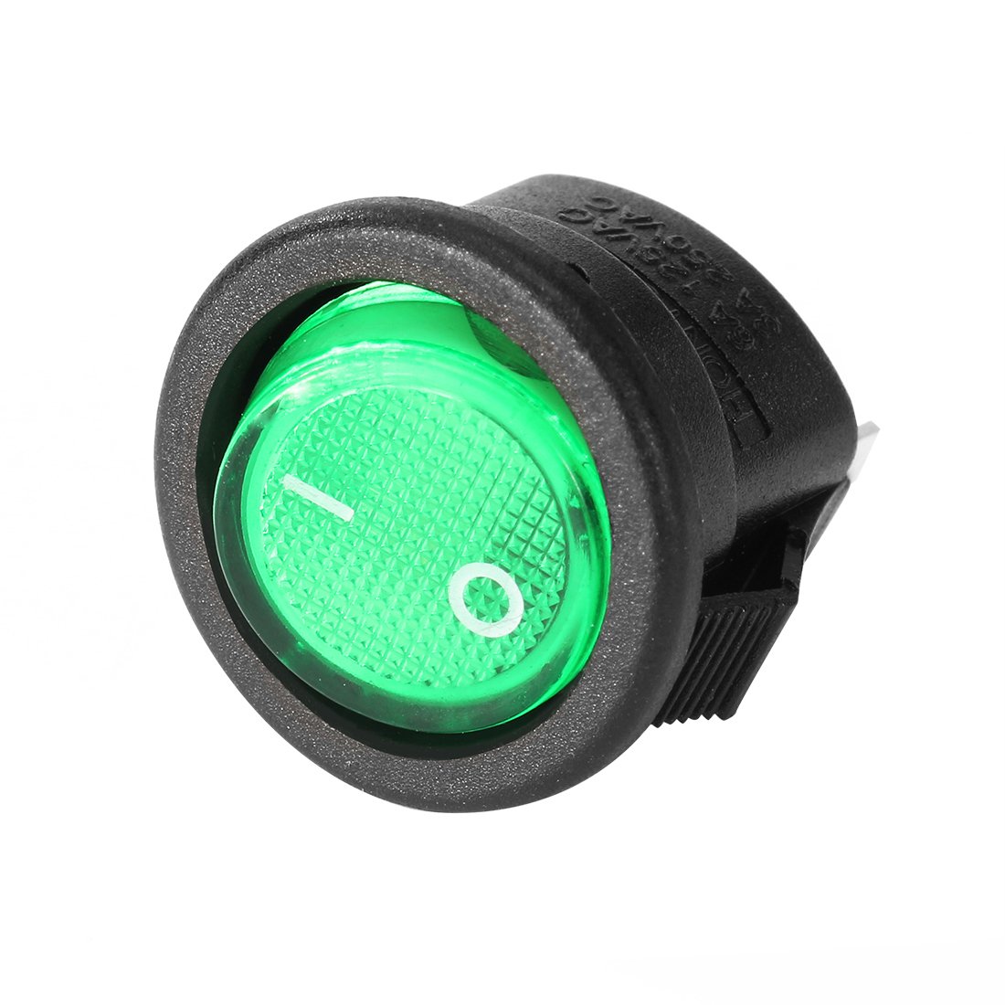 Aexit 5Pcs 3-Pin Switches SPST 2 Position Green Lamp Round Rocker Toggle Switch LED Light On/Off for Boat Marine UL Listed AC Toggle 250V/3A 125V/6A