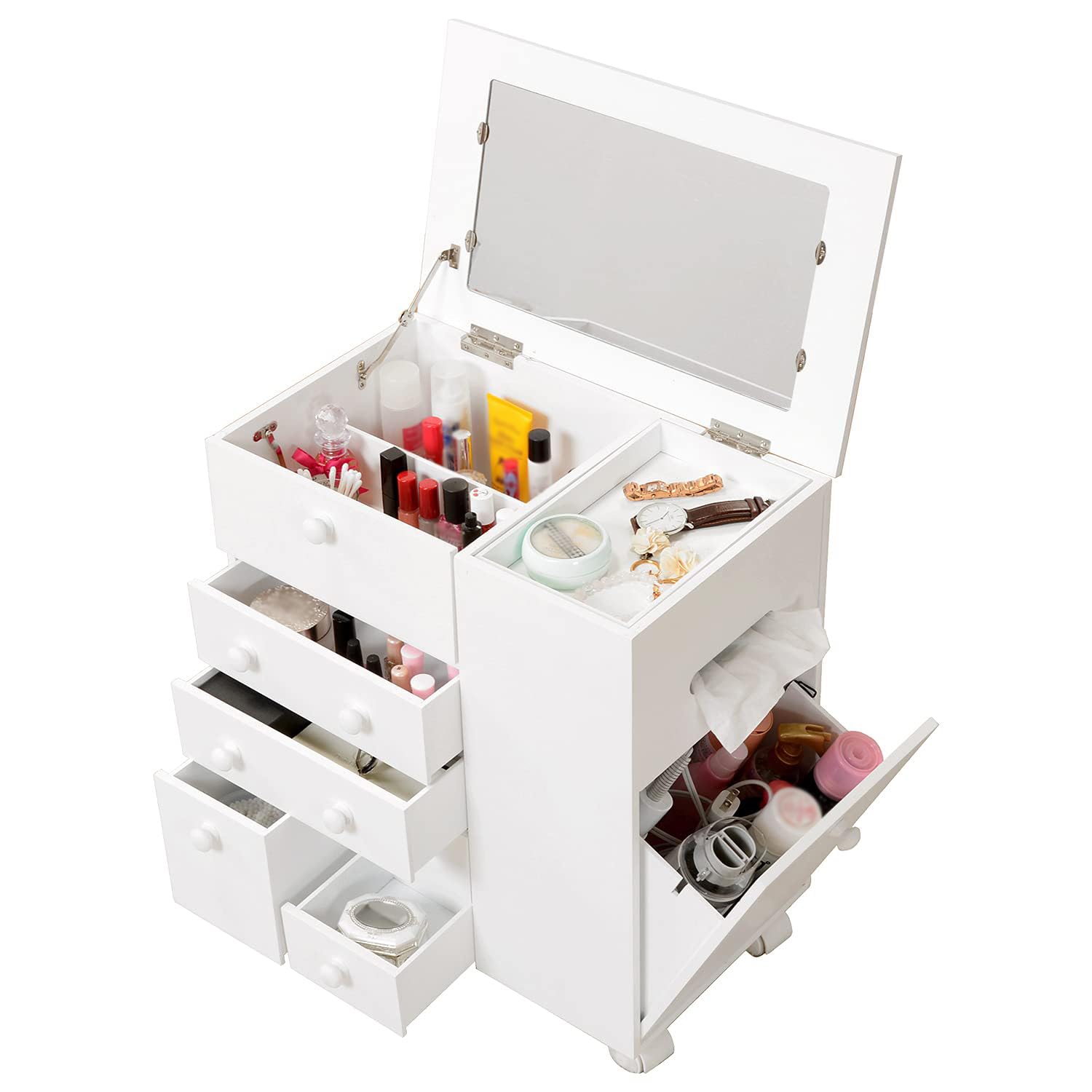 Amazon｜コスメワゴン 鏡台 コスメボックス ドレッサー ホワイト 幅46