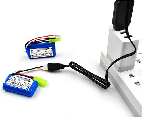 Miniatura 7 de Paquete de 4 baterías de iones de litio de 7.4 V 700 mAh con mini enchufe Tamiya y 2 cables de carga USB para autos RC escala 118 9310 9300 9301E