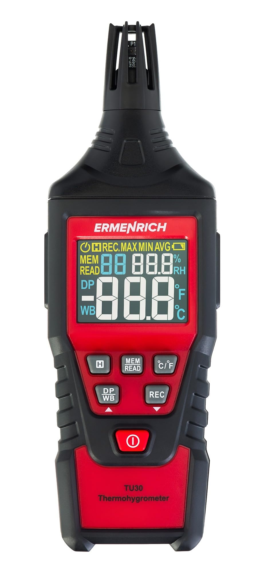 Wett TU30 Hygrometer-Thermometer, Temperatur- und Feuchtigkeitsmessgerät Innen/Außen, Taupunkt, farbiges LCD-Display, Min/Max-Speicher, automatische Abschaltung, schnelle Messung, °C/°F