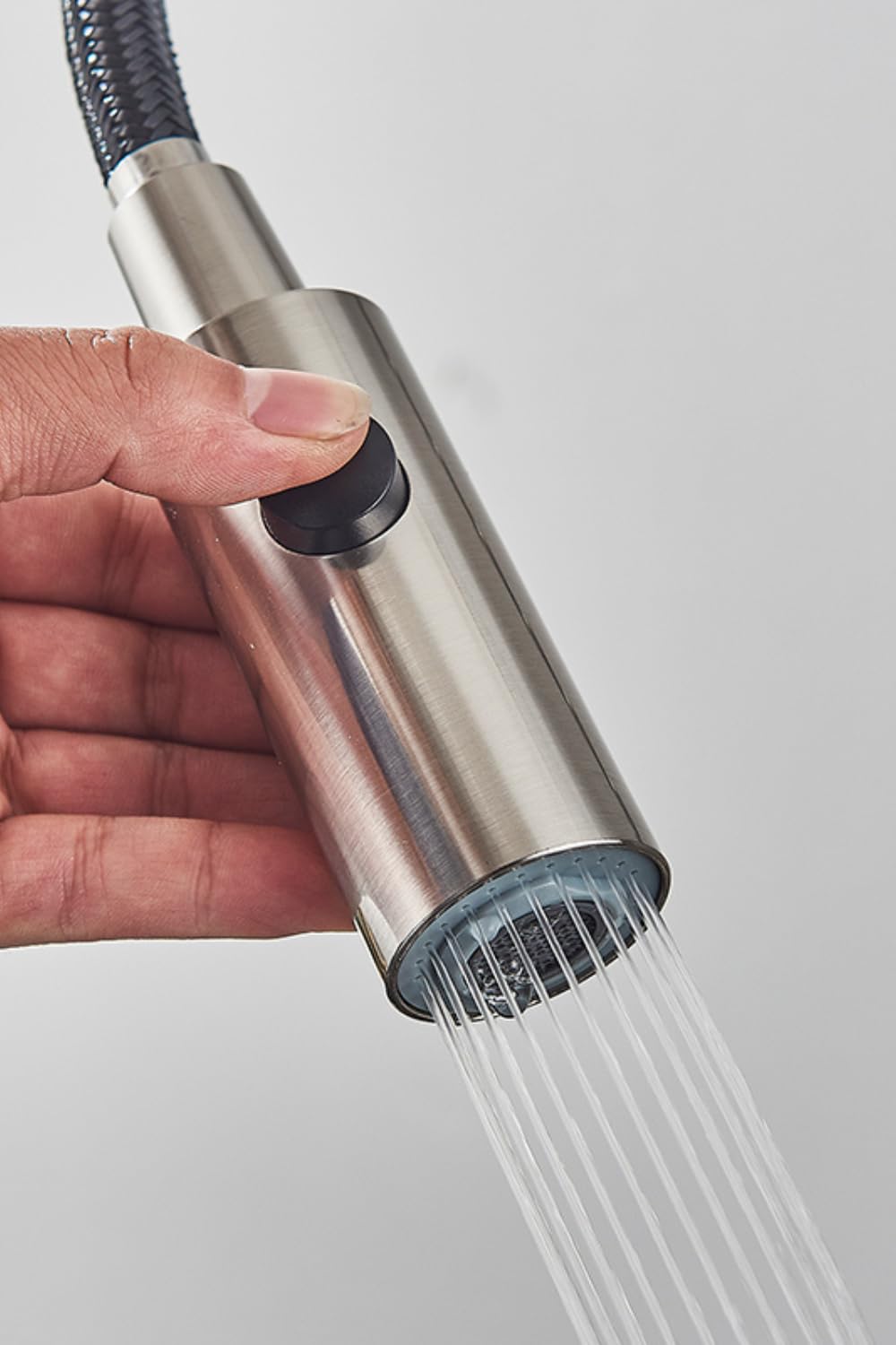 Rubinetto da cucina a 3 vie SOLID SPRING con doccetta estraibile, cavo separato per filtro dell'acqua, beccuccio girevole a 360°, rubinetto a molla in ottone, montaggio monoforo (acciaio inossidabile)