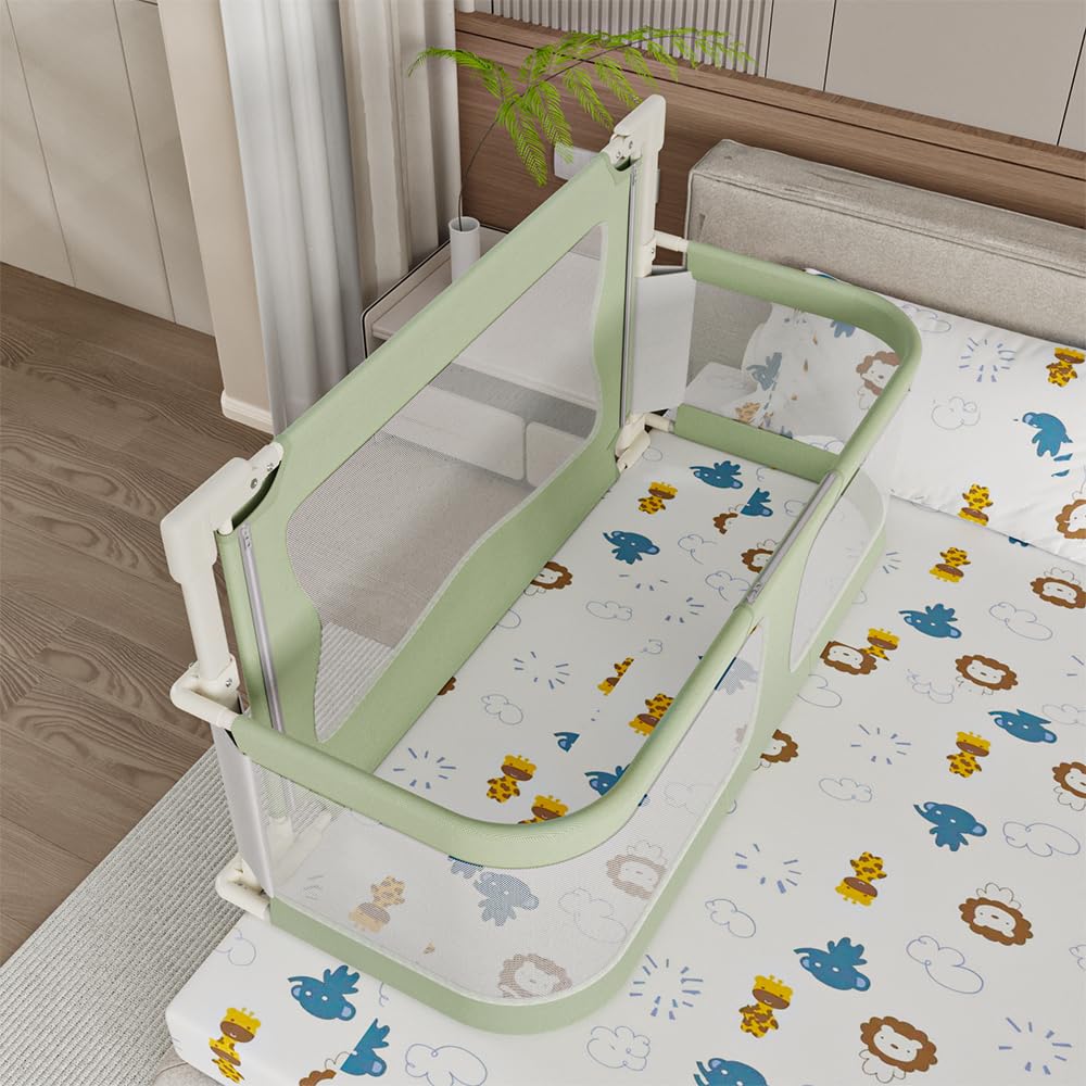 HUOLE Kleinkind Bettschutzgitter Bettgitter Kinderbettgitter Babybettgitter höhenverstellbares Bettgitter - Gitter Kinderbett Babybett Rausfallschutz-120 x 50 x 105 cm (Mintgrün)