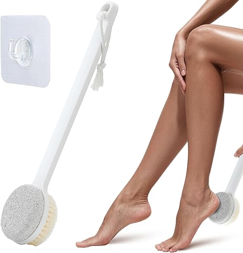 Piedra pómez para pies, 2 en 1 para cepillado húmedo o seco, removedor de piel muerta, cepillo de limpieza de pies de mango largo para personas