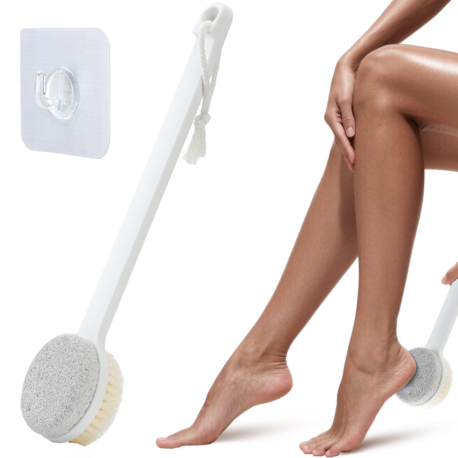 Extra Long Handle 2 in 1 Pumice Stone for Feet Callus Dead Skin Remover