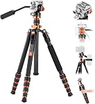 K&F Concept 68" Carbon Fibre Tripod, Camera Tripod with Fluid Head Max Load 11lbs/5kg, Compact Tripod with Monopod Compatible with Canon Sony Nikon DSLR, O255C4+FH-03