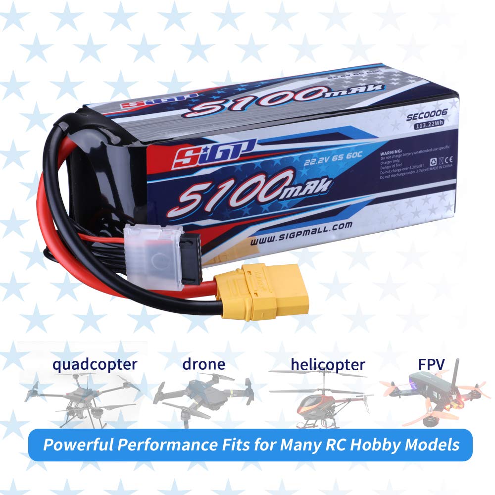 Amazon.co.jp: SIGP 6S 22.2V リポバッテリー5100mAh 60C XT90プラグ