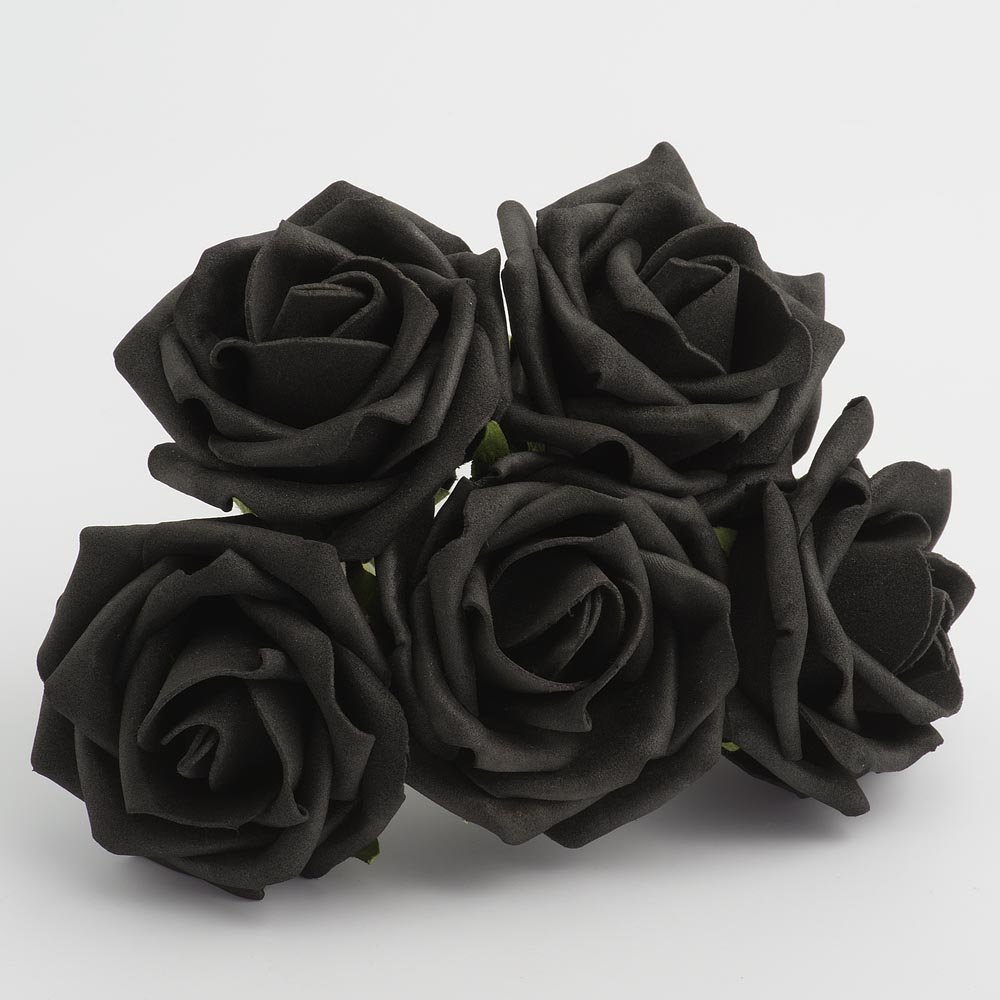 Italian Options Colourfast Artificial Foam Rose Flowers Wedding Bouquet, 5cm, Black — image 1