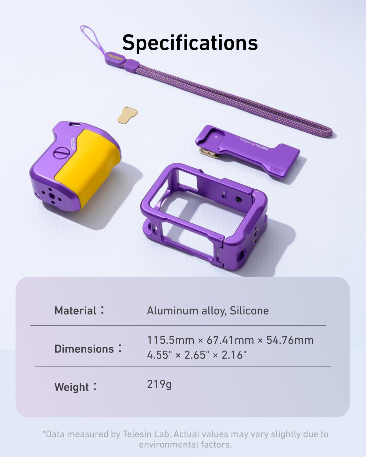 TELESIN Street Grip Kit per DJI Osmo Action 6 Viola Edizione Limitata | Gabbia Metallica Rabbit | Impugnatura con Pulsante a Bilanciere | Lega di Alluminio | Slot TF di Backup |Accesso Rapido Batteria