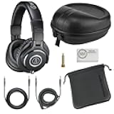 ATH-M40x Professional Studio Monitor Headphones Bundle with Full Sized Hard Body Headphone Case and Microfiber Cleaning Cloth (3 Items)