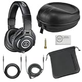 ATH-M40x Professional Studio Monitor Headphones Bundle with Full Sized Hard Body Headphone Case and Microfiber Cleaning Cloth &lpar;3 Items&rpar;