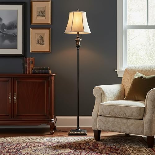 Miniatura 2 de Brightech Sophia LED Floor Lamp, Tall Mid-Century Modern Lamp with Bell Shape Fabric Shade, Great for Bedroom & Living Room Decor - Bronze