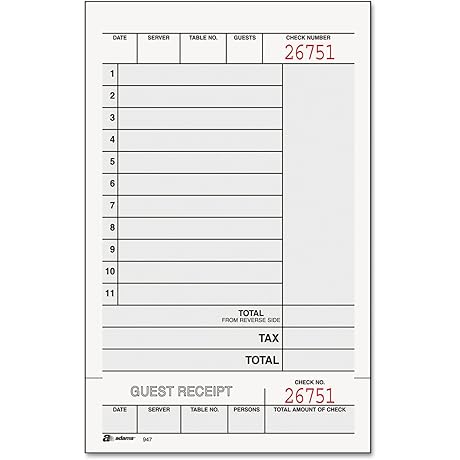 Adams 947SWC Guest Checks Restaurant