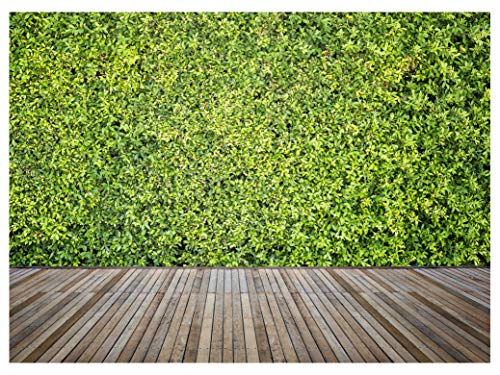 Decorative Green Lawn Wall and Rustic Brown Wood Floor Photography Backdrop 7x5ft Photo