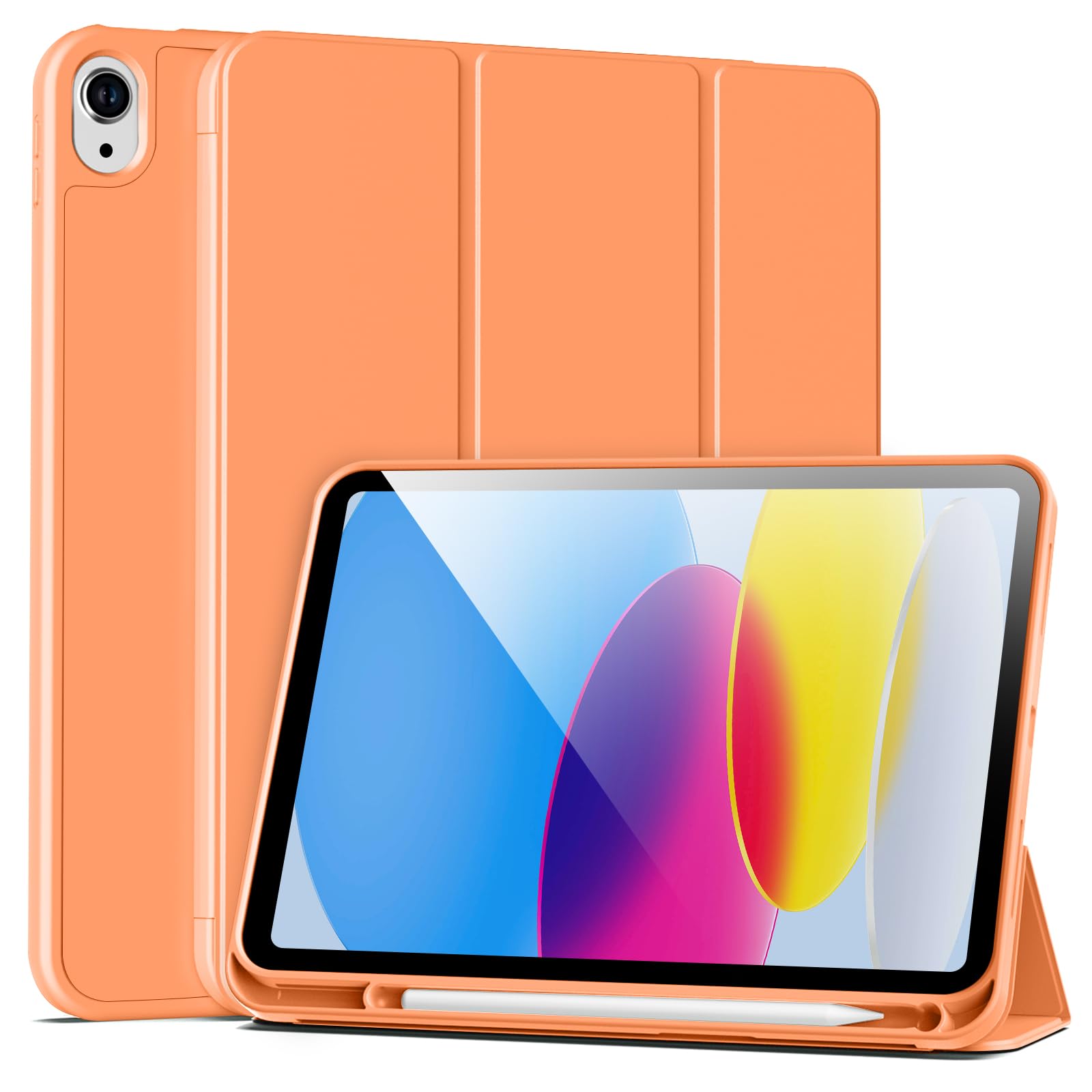 BFGTSJF Hülle für iPad (A16) 11. Generation 11 Zoll 2025, iPad 10. Generation 2022 10,9 Zoll, Auto Schlafen/Wachen, Stoßfeste Flexible TPU Rückseite Schutzhülle mit stifthalter - Orange