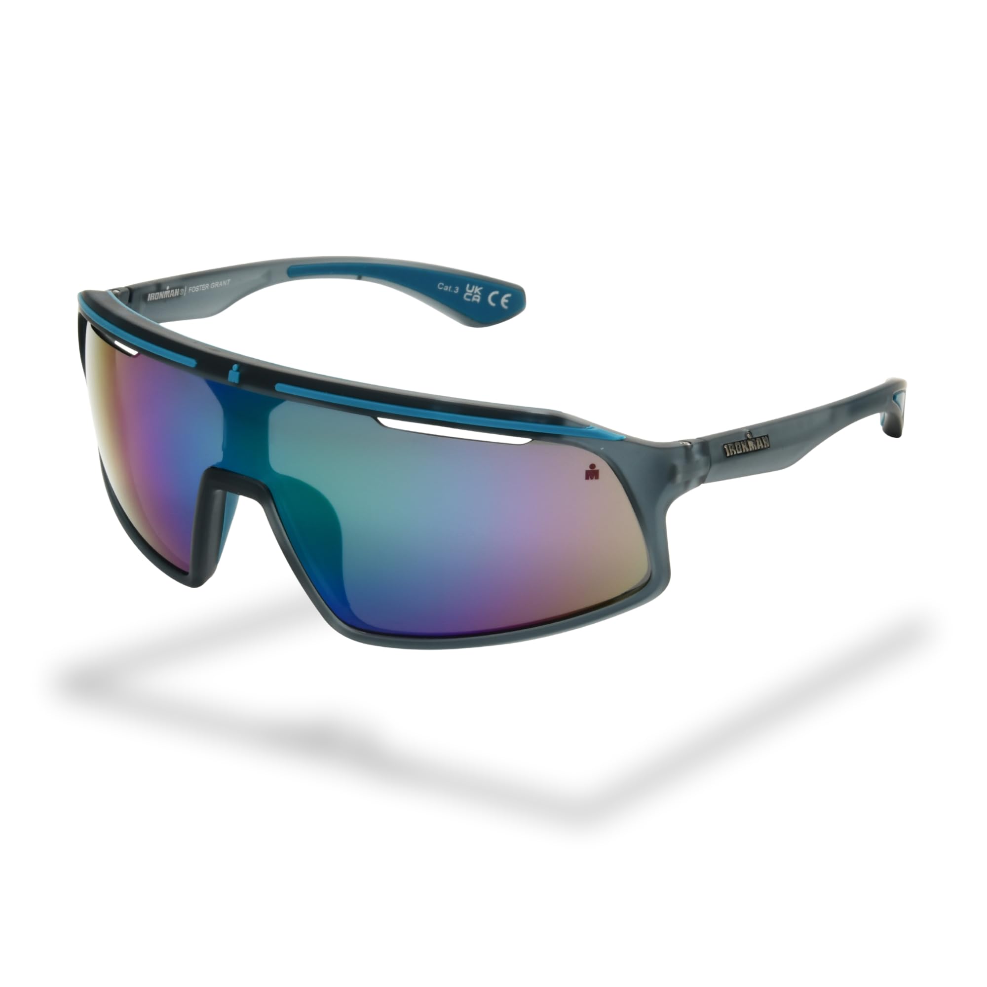 Foster Grant IRONMAN Shield occhiali da sole uomo – montatura shield grigia, lenti verdi specchiate, protezione UV400, resistenti ai graffi e agli urti, montatura sport leggera