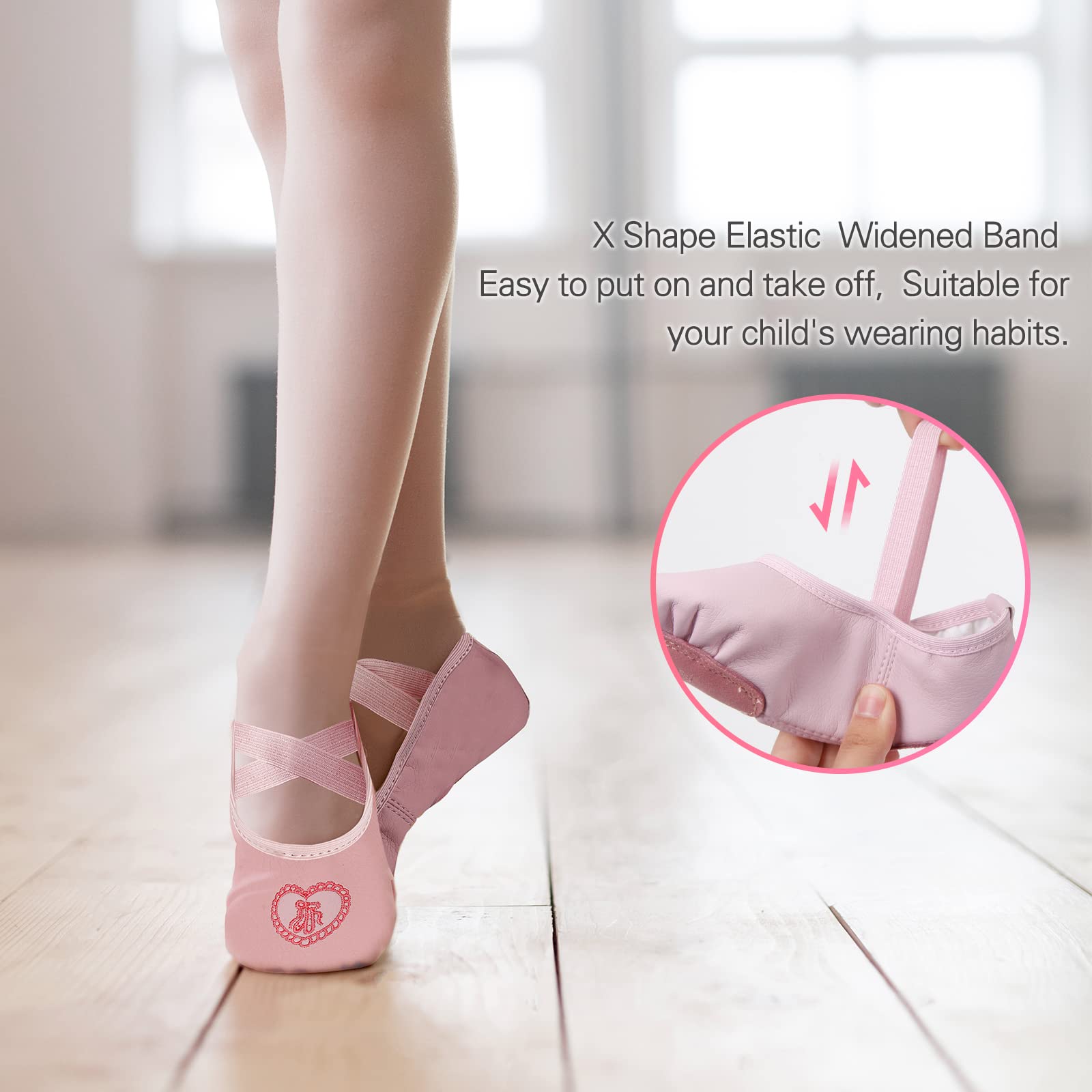 Midkutu Ballet Shoes for Girls, Soft Leather Ballet Slippers No-Tie Dance Shoes for Toddler Girls/Little/Big Kids PU love-30-13