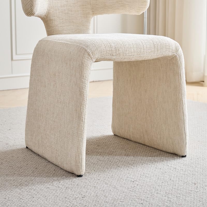 Juego de 4 Sillas de Comedor Modernas, (Beige-MB997) | Respaldo Ergonómico, Tapizados en Tela de Lino, Antirrayaduras y Fácil Limpieza, Para Salón, Cocina, Oficina y Cafetería